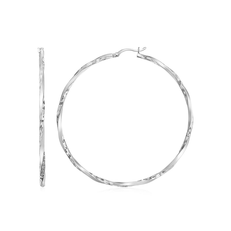 Matte and Textured Twisted Hoop Earrings in Sterling Silver - Premium Earrings - Just $107.99! Shop now at Pulse Designer Fashion