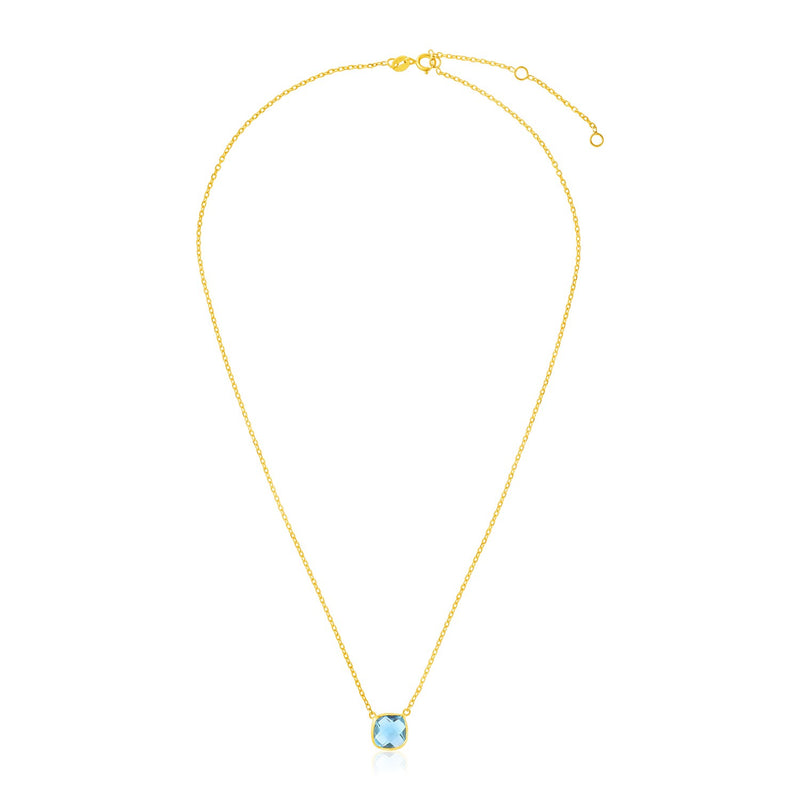 14k Yellow Gold 17 inch Necklace with Cushion Blue Topaz - Premium Necklaces - Just $433.99! Shop now at Pulse Designer Fashion