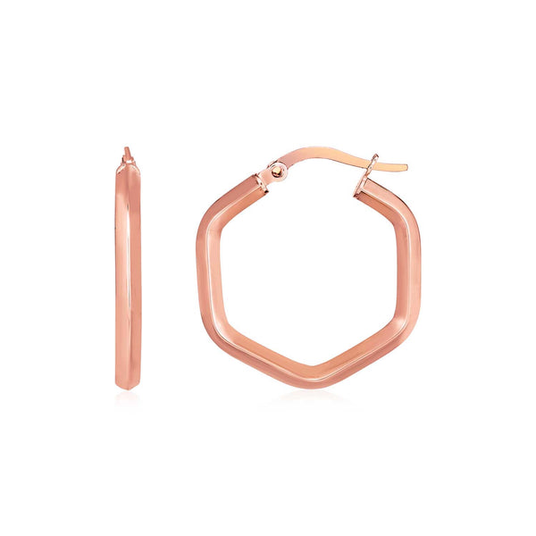 14k Rose Gold Shiny Hexagon Hoop Earrings - Premium Earrings - Just $338.99! Shop now at Pulse Designer Fashion