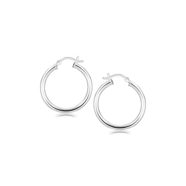 Sterling Silver Rhodium Plated Polished Look Hoop Earrings (25mm) - Premium Earrings - Just $48.99! Shop now at Pulse Designer Fashion