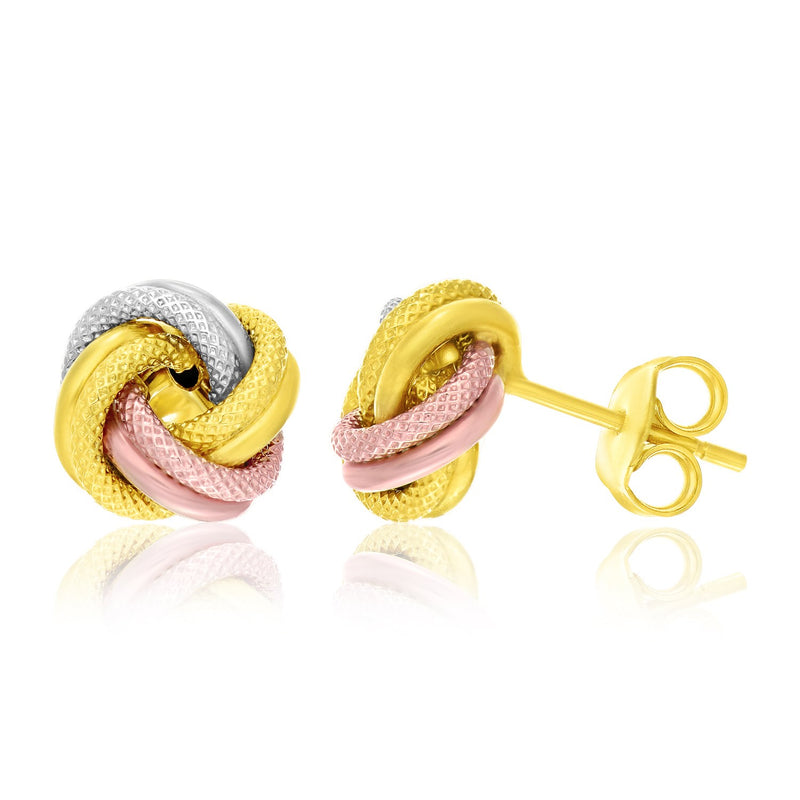 14k Tri-Color Gold Textured Love Knot Style Earrings - Premium Earrings - Just $345.99! Shop now at Pulse Designer Fashion