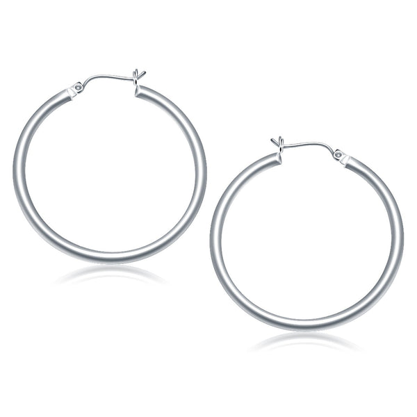 10k White Gold Polished Hoop Earrings (40 mm) - Premium Earrings - Just $371.99! Shop now at Pulse Designer Fashion