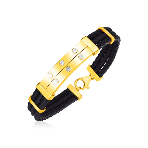 14k Yellow Gold and Rubber Mens Bracelet with Two Riveted Bars - Premium Bracelets - Just $2890.99! Shop now at Pulse Designer Fashion