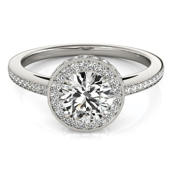 14k White Gold Round Diamond Engagement Ring with Pave Set Halo (1 1/2 cttw) - Premium Rings - Just $8212.99! Shop now at Pulse Designer Fashion