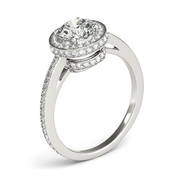 14k White Gold Round Diamond Engagement Ring with Pave Set Halo (1 1/2 cttw) - Premium Rings - Just $8212.99! Shop now at Pulse Designer Fashion