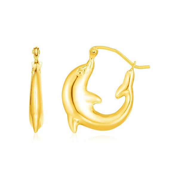 14K Yellow Gold Dolphin Hoop Earrings - Premium Earrings - Just $504.99! Shop now at Pulse Designer Fashion