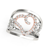 Heart Motif Filigree Style Diamond Ring in 14k White And Rose Gold (1/4 cttw) - Premium Rings - Just $1816.99! Shop now at Pulse Designer Fashion