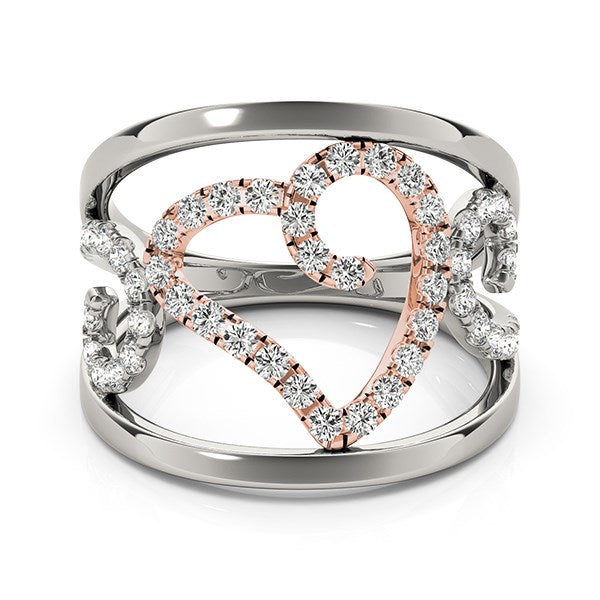 Heart Motif Filigree Style Diamond Ring in 14k White And Rose Gold (1/4 cttw) - Premium Rings - Just $1816.99! Shop now at Pulse Designer Fashion