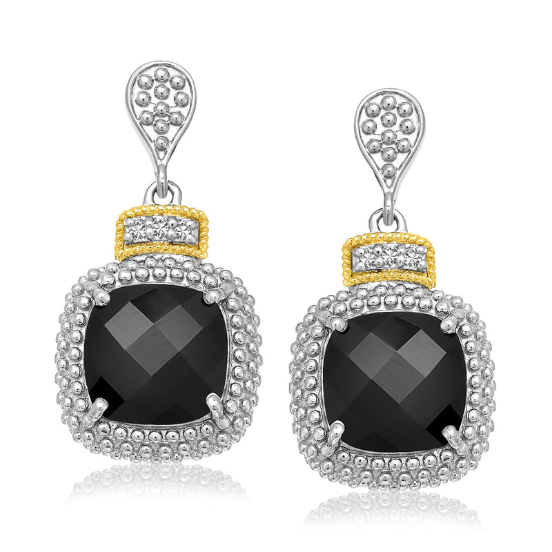 18k Yellow Gold & Sterling Silver Black Onyx & Diamond Earrings (.05cttw) - Premium Earrings - Just $358.99! Shop now at Pulse Designer Fashion