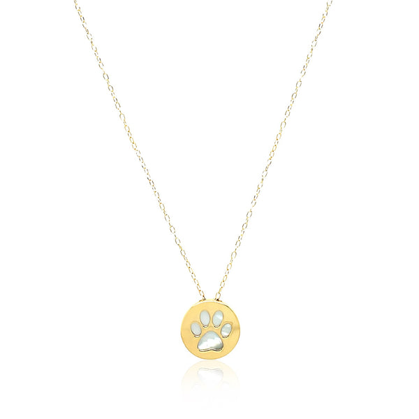 14k Yellow Gold Necklace with Dog Paw Print Symbol in Mother of Pearl - Premium Necklaces - Just $406.99! Shop now at Pulse Designer Fashion