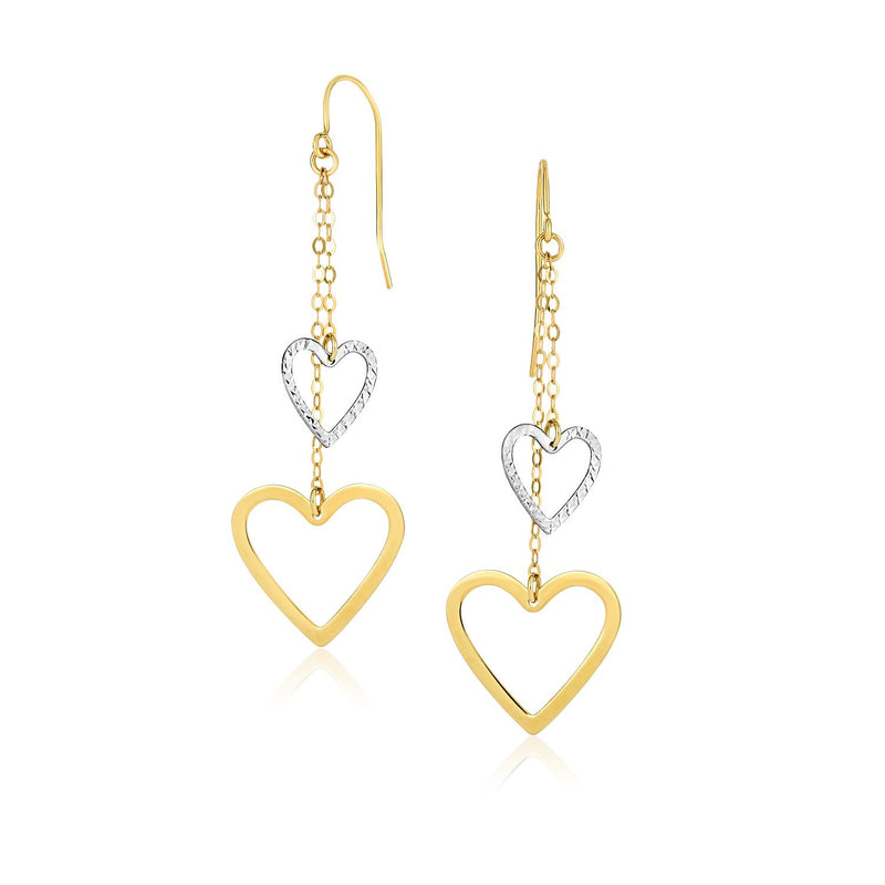 10k Two-Tone Gold Cutout Heart Chain Dangling Earrings - Premium Earrings - Just $192.99! Shop now at Pulse Designer Fashion