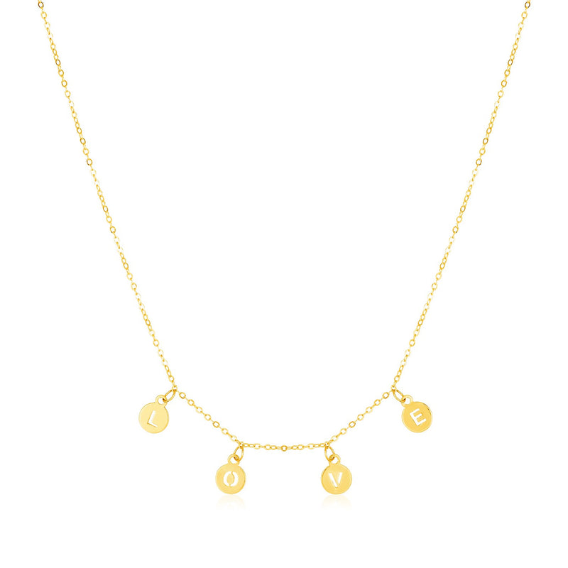 14k Yellow Gold Love Necklace with Circle Drops - Premium Necklaces - Just $288.99! Shop now at Pulse Designer Fashion