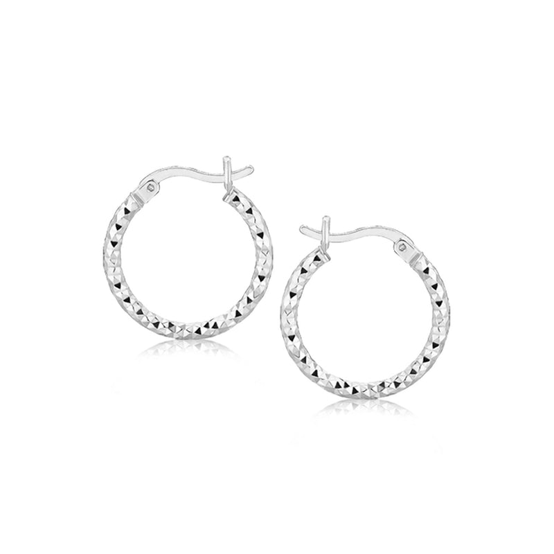 Sterling Silver Faceted Design Hoop Earrings with Rhodium Plating - Premium Earrings - Just $26.99! Shop now at Pulse Designer Fashion