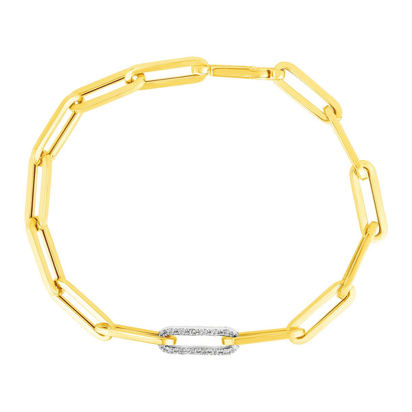 14k Yellow Gold Paperclip Chain Bracelet with Diamond Link - Premium Bracelets - Just $1250.99! Shop now at Pulse Designer Fashion