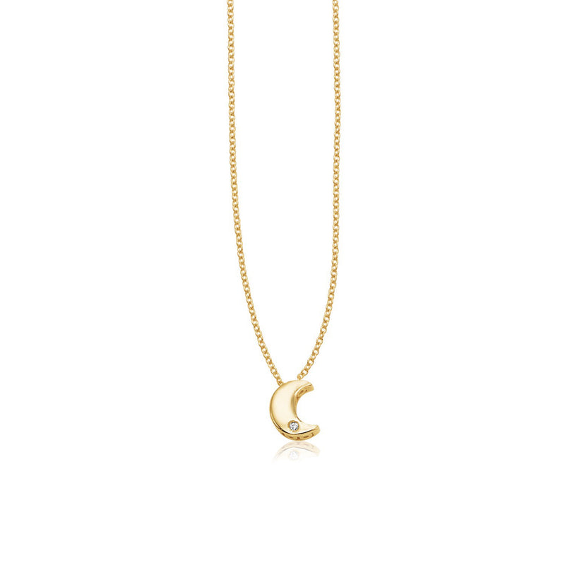 14k Yellow Gold Polished Moon Necklace with Diamond - Premium Necklaces - Just $380.99! Shop now at Pulse Designer Fashion