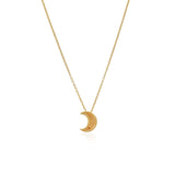 14k Yellow Gold Polished Moon Necklace with Diamond - Premium Necklaces - Just $380.99! Shop now at Pulse Designer Fashion