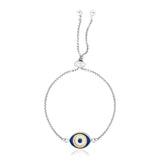 Sterling Silver Adjustable Two Toned Enameled Evil Eye Friendship Bracelet - Premium Bracelets - Just $150.99! Shop now at Pulse Designer Fashion