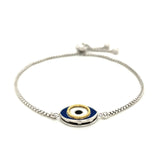 Sterling Silver Adjustable Two Toned Enameled Evil Eye Friendship Bracelet - Premium Bracelets - Just $150.99! Shop now at Pulse Designer Fashion