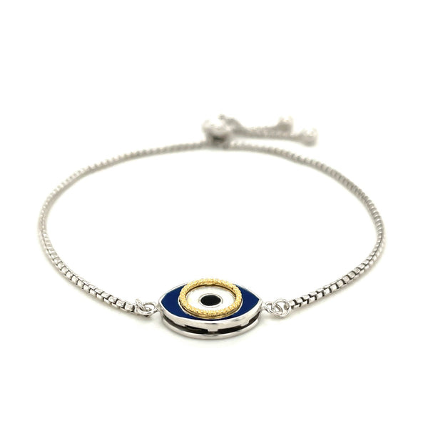 Sterling Silver Adjustable Two Toned Enameled Evil Eye Friendship Bracelet - Premium Bracelets - Just $150.99! Shop now at Pulse Designer Fashion