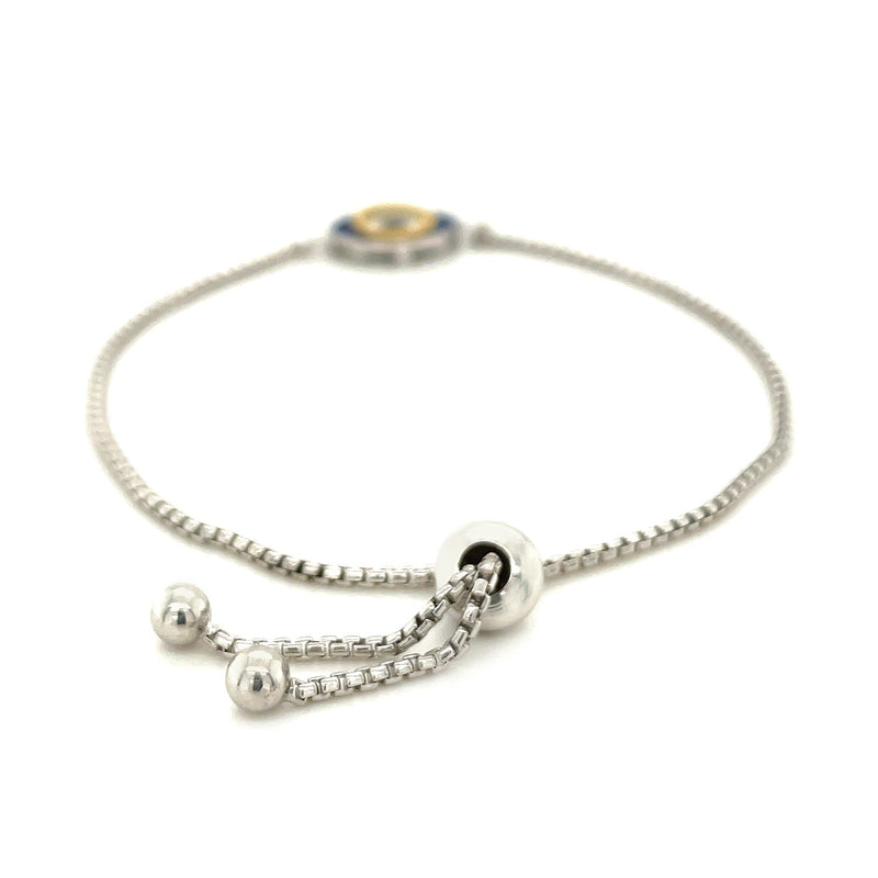 Sterling Silver Adjustable Two Toned Enameled Evil Eye Friendship Bracelet - Premium Bracelets - Just $150.99! Shop now at Pulse Designer Fashion