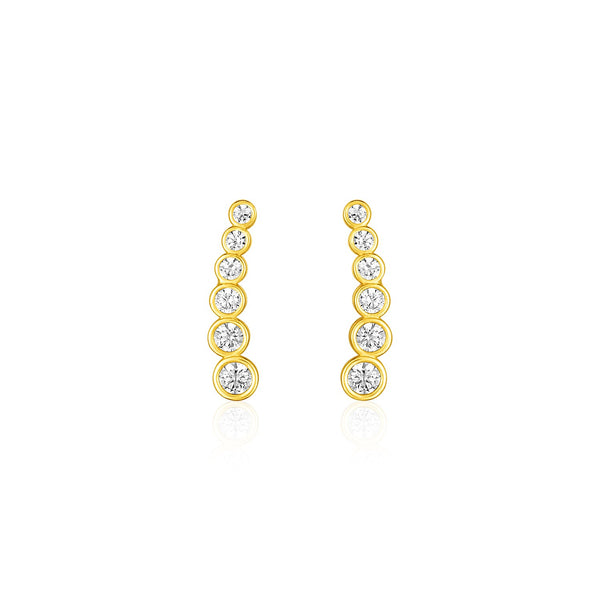 14k Yellow Gold Graduated Circles Climber Post Earrings with Cubic Zirconias - Premium Earrings - Just $177.99! Shop now at Pulse Designer Fashion