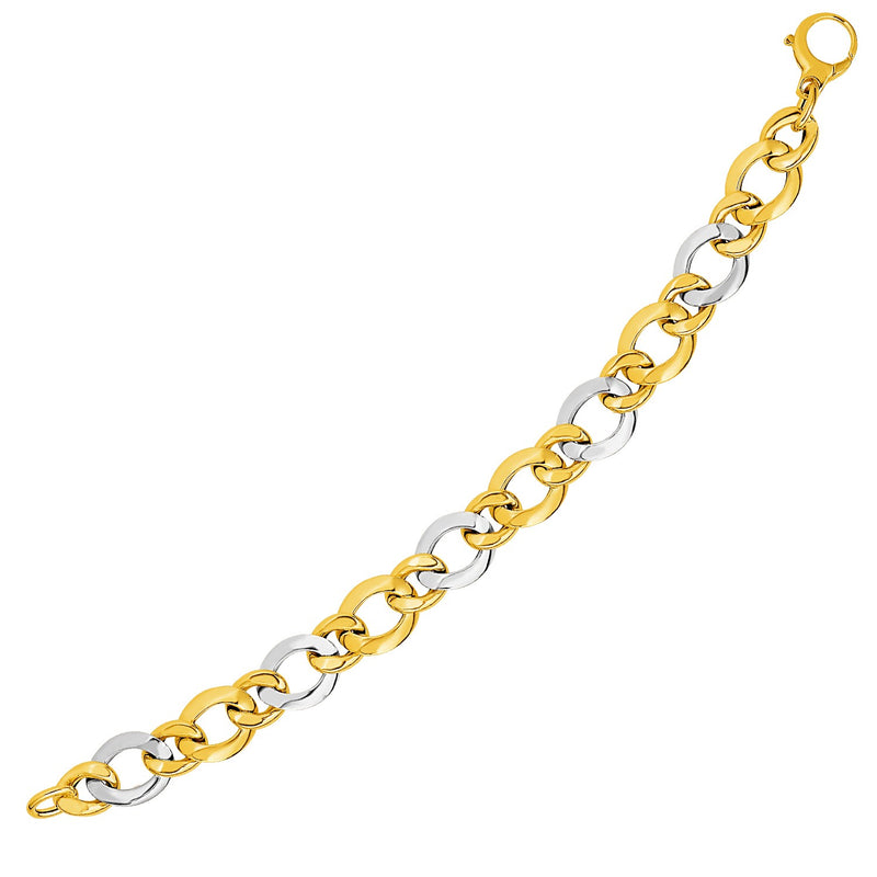 14k Two-Tone Yellow and White Gold Alternating Size Link Bracelet - Premium Bracelets - Just $1520.99! Shop now at Pulse Designer Fashion