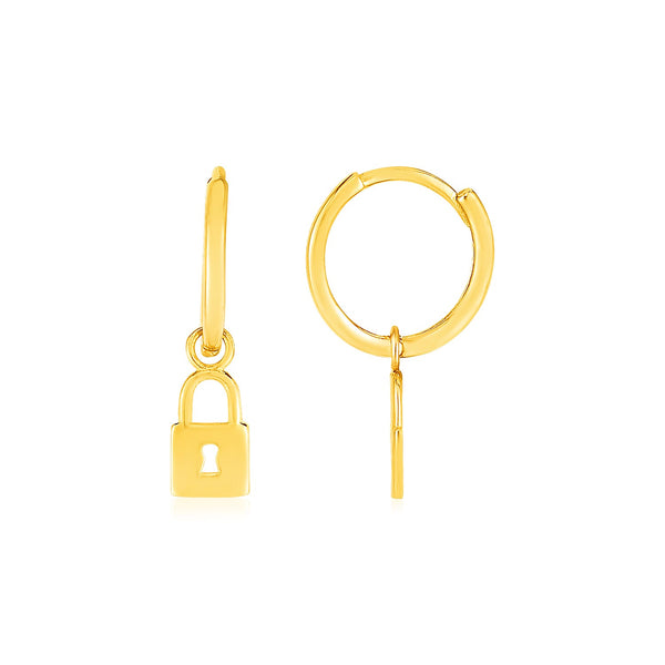 14k Yellow Gold Huggie Style Hoop Earrings with Padlock Drops - Premium Earrings - Just $251.99! Shop now at Pulse Designer Fashion