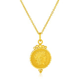 14k Yellow Gold with Round Roman Coin Pendant - Premium Pendants - Just $480.99! Shop now at Pulse Designer Fashion