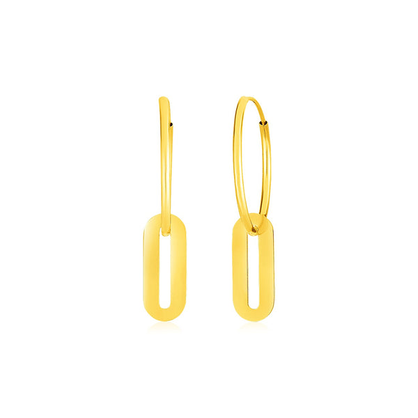 14k Yellow Gold Huggie Style Hoop Earrings with Paperclip Link Drops - Premium Earrings - Just $217.99! Shop now at Pulse Designer Fashion