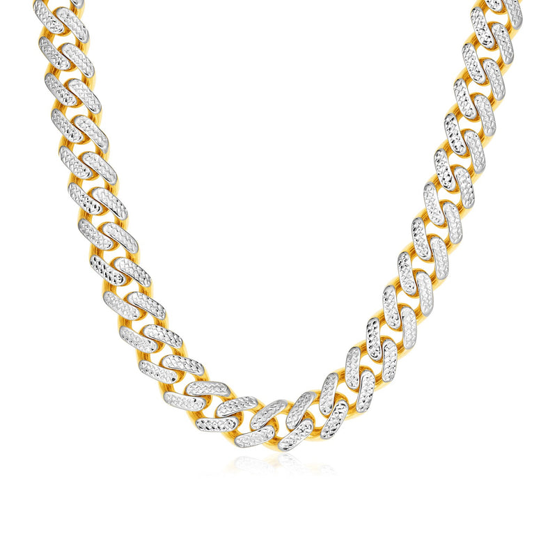 14k Two Tone Gold Miami Cuban Chain Necklace with White Pave - Premium Necklaces - Just $6481.99! Shop now at Pulse Designer Fashion