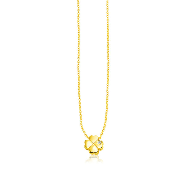 14k Yellow Gold Polished Four Leaf Clover Necklace with Diamond - Premium Necklaces - Just $427.99! Shop now at Pulse Designer Fashion