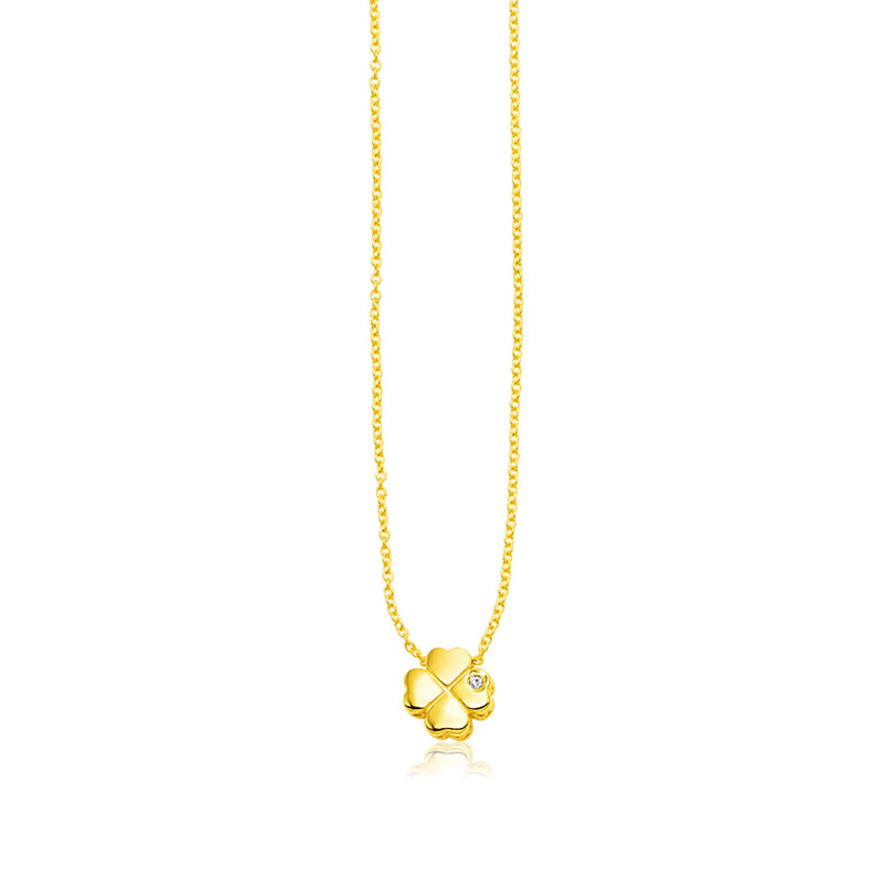 14k Yellow Gold Polished Four Leaf Clover Necklace with Diamond - Premium Necklaces - Just $427.99! Shop now at Pulse Designer Fashion