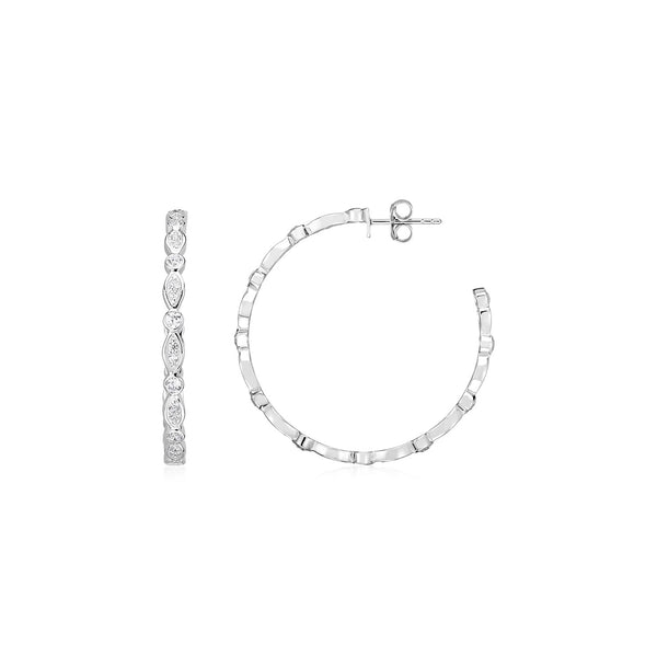 Sterling Silver Hoop Earrings with Round and Marquise Cubic Zirconias - Premium Earrings - Just $101.99! Shop now at Pulse Designer Fashion