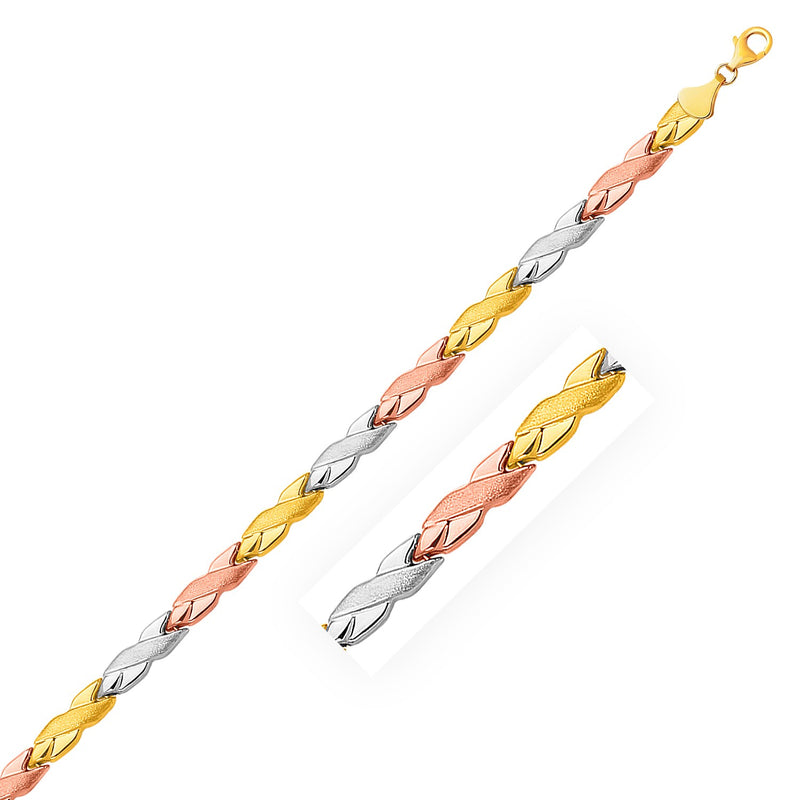 14k Tri-Color Gold Shiny and Textured X Link Bracelet - Premium Bracelets - Just $835.99! Shop now at Pulse Designer Fashion