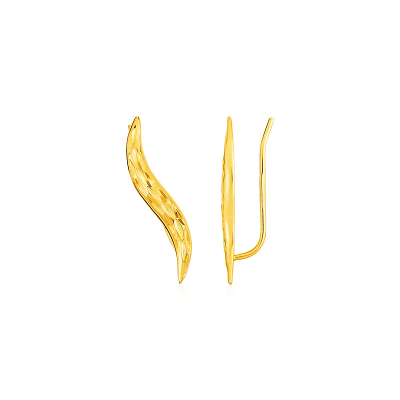 Textured Leaf Climber Earrings in 14k Yellow Gold - Premium Earrings - Just $231.99! Shop now at Pulse Designer Fashion