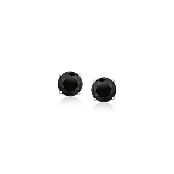 14k White Gold Stud Earrings with Black 5mm Faceted Cubic Zirconia - Premium Earrings - Just $97.99! Shop now at Pulse Designer Fashion