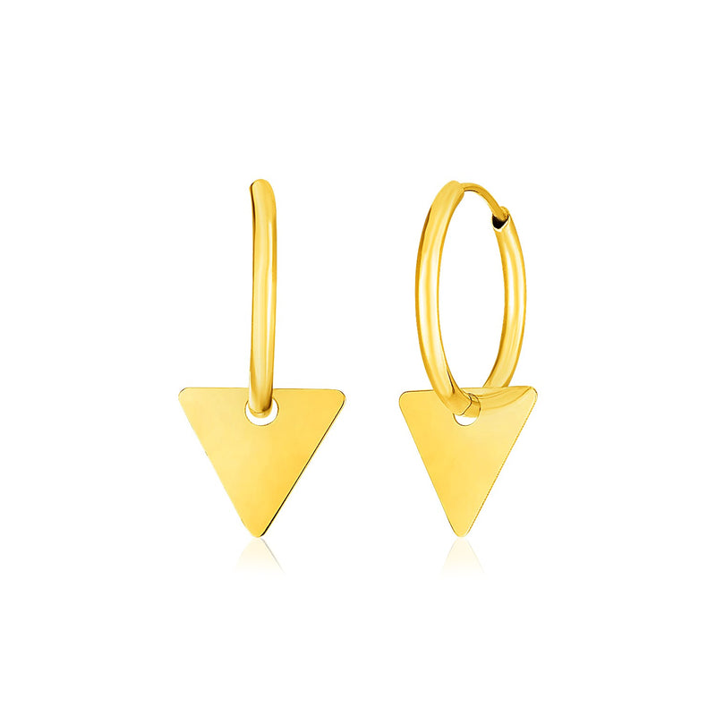 14k Yellow Gold Huggie Style Hoop Earrings with Triangle Drops - Premium Earrings - Just $198.99! Shop now at Pulse Designer Fashion