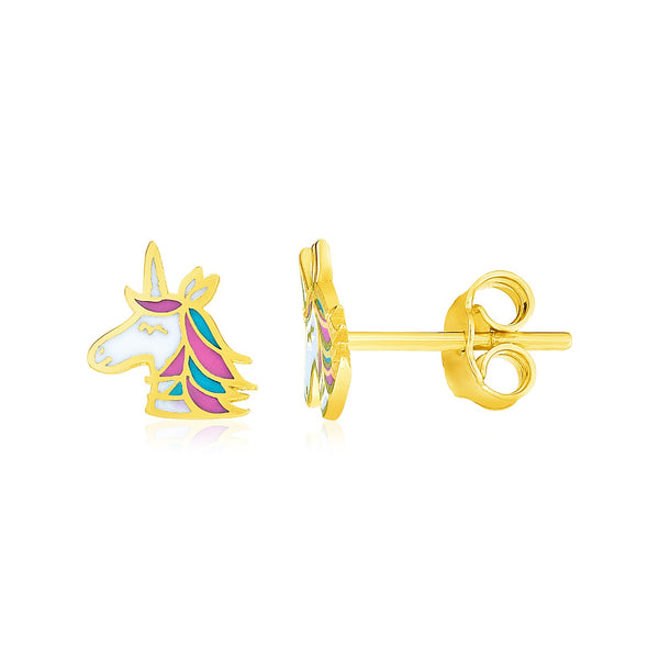 14k Yellow Gold Enameled Unicorn Childrens Earrings - Premium Earrings - Just $265.99! Shop now at Pulse Designer Fashion