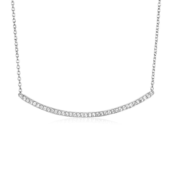 Sterling Silver Curved Bar Necklace with Cubic Zirconias - Premium Necklaces - Just $64.99! Shop now at Pulse Designer Fashion