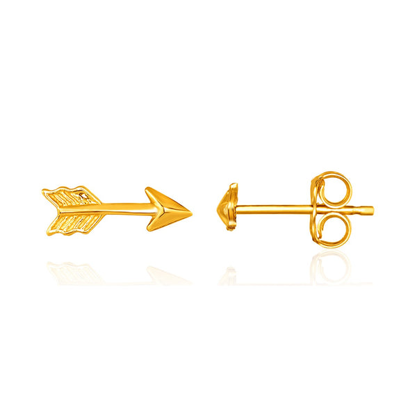 14k Yellow Gold Single Post Earring with Textured Arrow - Premium Earrings - Just $181.99! Shop now at Pulse Designer Fashion