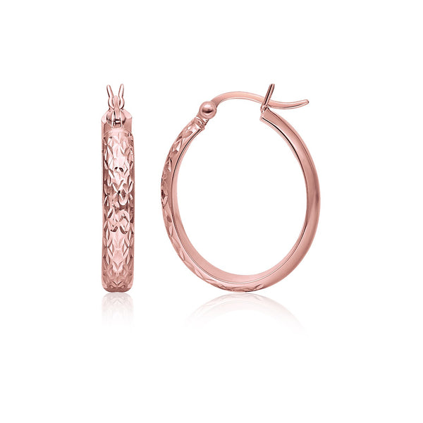 14k Rose Gold Hammered Oval Hoop Earrings - Premium Earrings - Just $340.99! Shop now at Pulse Designer Fashion