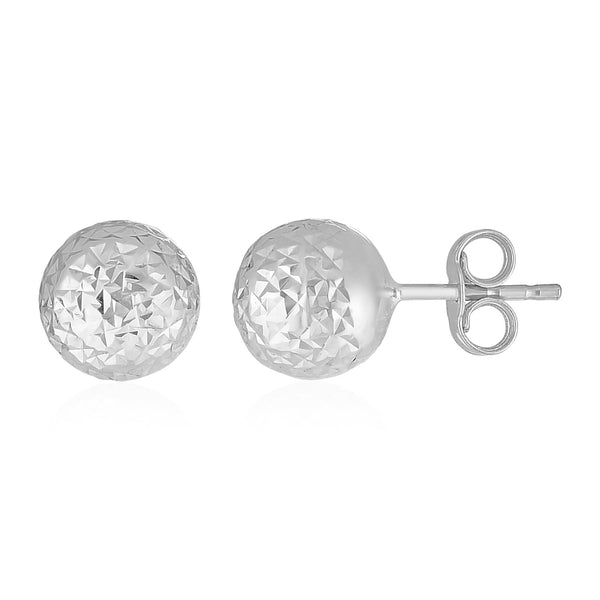 14k White Gold Ball Earrings with Crystal Cut Texture - Premium Earrings - Just $177.99! Shop now at Pulse Designer Fashion