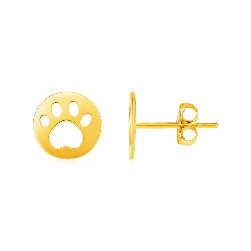 14k Yellow Gold Post Earrings with Paw Prints - Premium Earrings - Just $164.99! Shop now at Pulse Designer Fashion