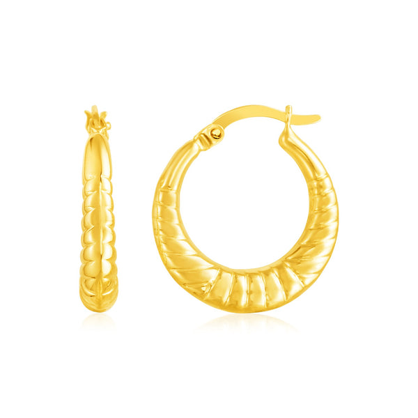 14k Yellow Gold Puffed and Scalloped Hoop Earrings - Premium Earrings - Just $335.99! Shop now at Pulse Designer Fashion