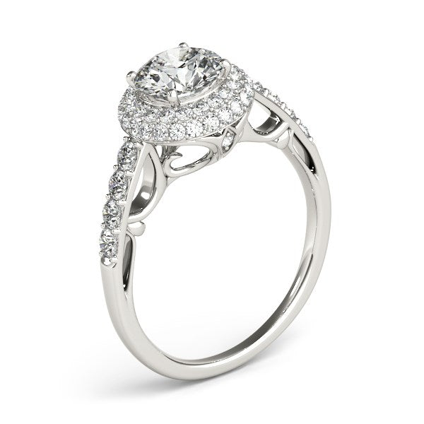 14k White Gold Halo Style Diamond Engagement Pave Shank Ring (1 1/2 cttw) - Premium Rings - Just $7989.99! Shop now at Pulse Designer Fashion