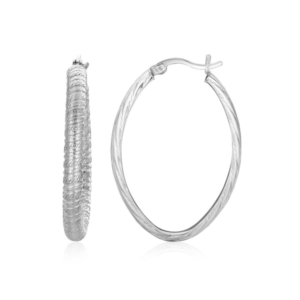 Sterling Silver Oval Textured Finish Oval Hoop Earrings - Premium Earrings - Just $53.99! Shop now at Pulse Designer Fashion