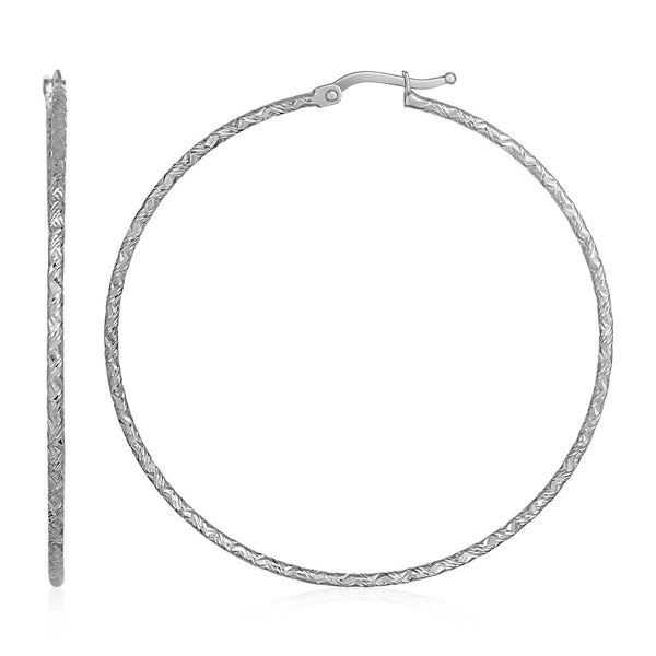 14k White Gold Large Textured Hoop Earrings (50mm Diameter) (1.5mm) - Premium Earrings - Just $745.99! Shop now at Pulse Designer Fashion