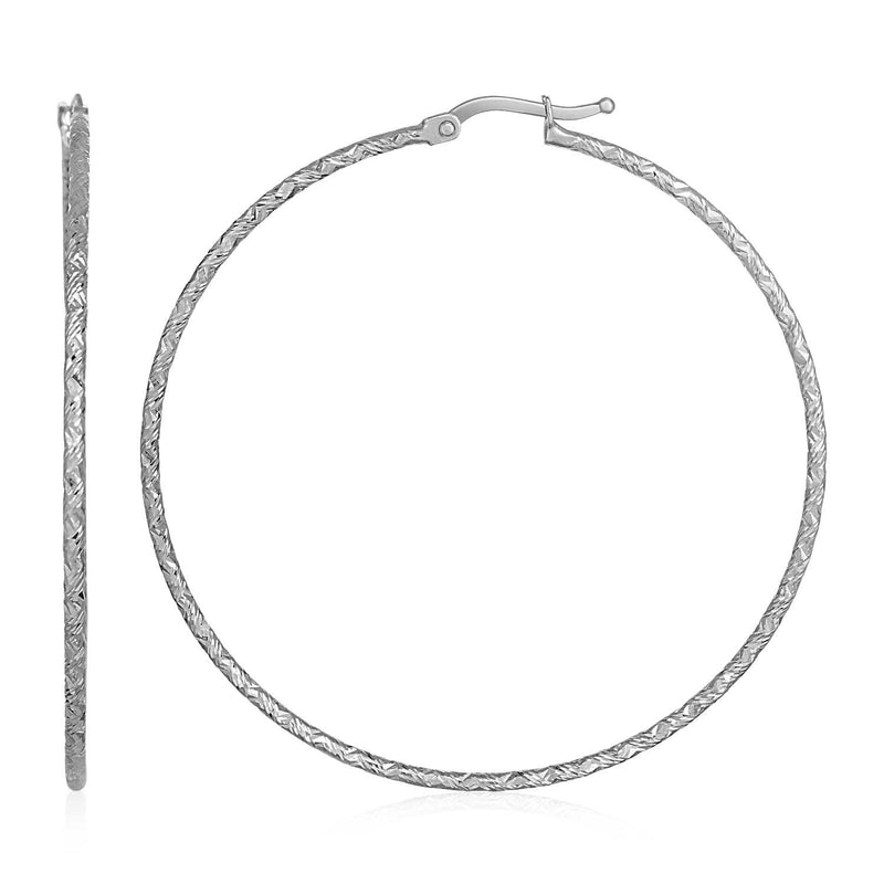 14k White Gold Large Textured Hoop Earrings (50mm Diameter) (1.5mm) - Premium Earrings - Just $745.99! Shop now at Pulse Designer Fashion