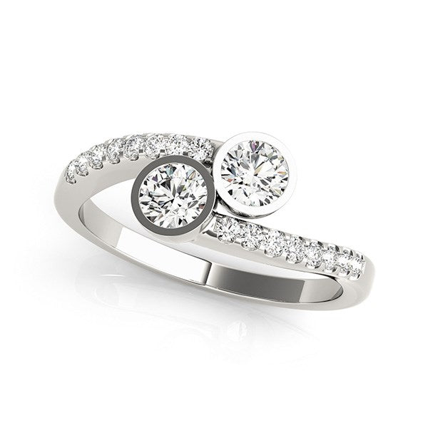 14k White Gold Round Bezel Setting Two Stone Diamond Ring (5/8 cttw) - Premium Rings - Just $3712.99! Shop now at Pulse Designer Fashion