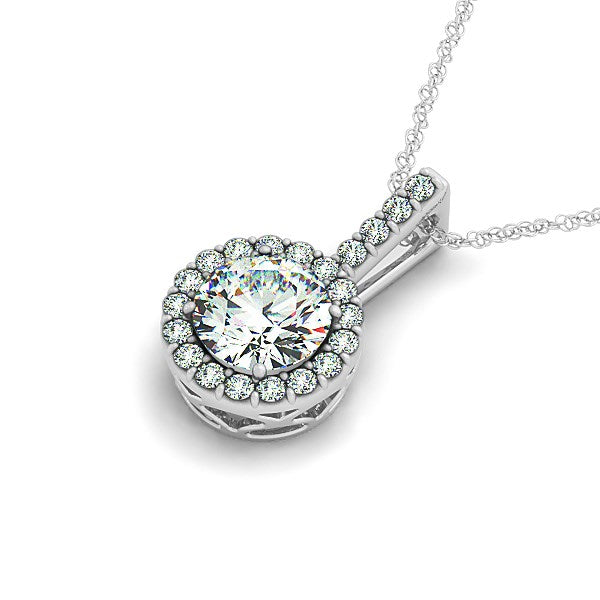 14k White Gold Diamond Halo Round Style Pendant (5/8 cttw) - Premium Necklaces - Just $3187.99! Shop now at Pulse Designer Fashion